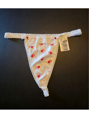 VTG Nancy King Women Vintage Thong Panty String Bikini Lace Trim Heart One Size